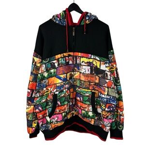 Mens Y2K Riflessi Streetwear Graffiti Design Full Zip Black Hoodie Size 3XL
